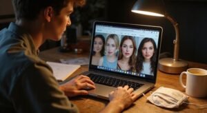 Een man kijkt naar trans webcamsex