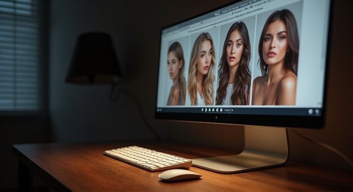 Een bureau met een computer toont profielen van transgender vrouwen