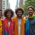 Groep jonge volwassenen viert saamhorigheid tijdens een Pride parade