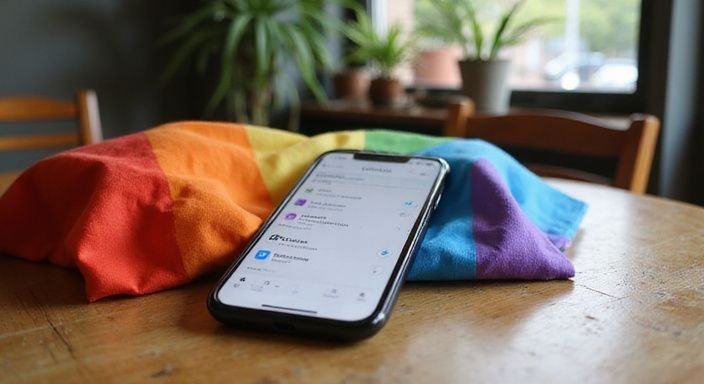 Een smartphone toont een datingapp met LGBTQ+-vlaggen eromheen. Een smartphone toont een datingapp voor shemale dating nederland met LGBTQ+-vlaggen eromheen.