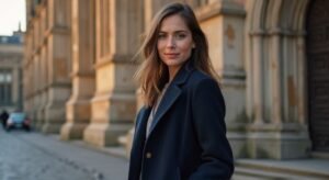 Een persoon staat ontspannen voor de kathedraal van Antwerpen