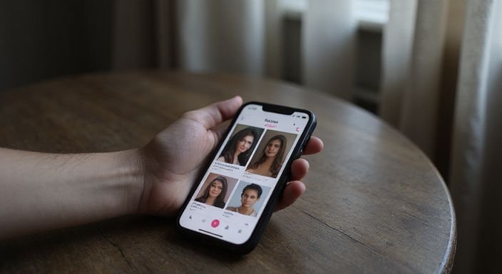 Een hand houdt een smartphone met een datingapp voor transgenders. Een hand houdt een smartphone met een datingapp voor transgender sexcontact Antwerpen.