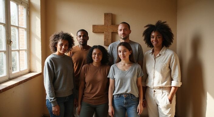 Een warme, inclusieve bijeenkomst van zes mensen in een gezellige kamer. Een warme, inclusieve bijeenkomst van zes mensen in een gezellige kamer.