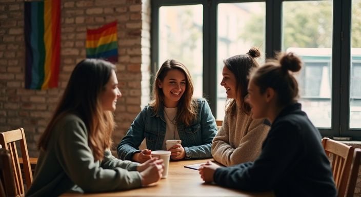 Groep jonge vrouwen geniet van vriendschap in een café. Groep jonge vrouwen geniet van vriendschap in een café.