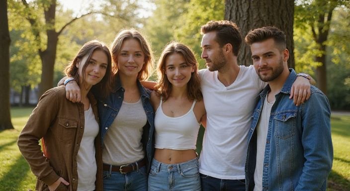 Een diverse groep jonge volwassenen in een stedelijk park. Een diverse groep jonge volwassenen in een stedelijk park.