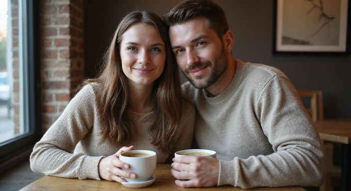 Een vrouw en man genieten van koffie in een sfeervol café. Een vrouw en man genieten van koffie in een sfeervol café en willen sexcontact met allochtone transgender vrouwen.