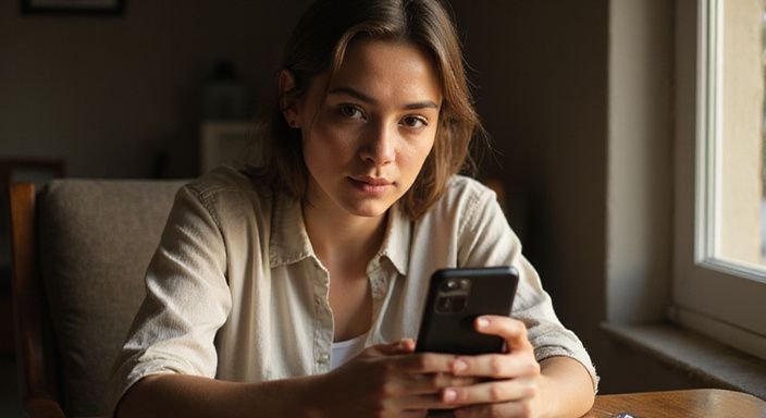 Een persoon in een casual setting, geconcentreerd op hun smartphone. Een persoon in een casual setting, geconcentreerd op hun smartphone op zoek naar tips voor een shemale datingprofiel.