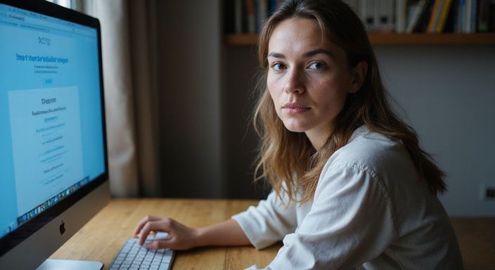 Een vrouw werkt gefocust aan beveiligingsinstellingen op haar computer en wil sexchatten met transgenders.