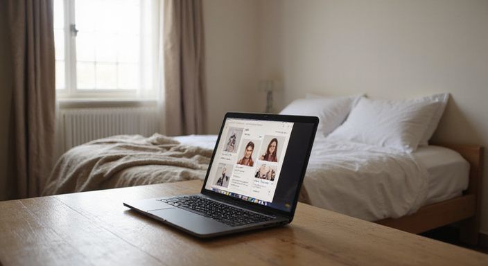 Een uitnodigende slaapkamer met een laptop en een net bed.