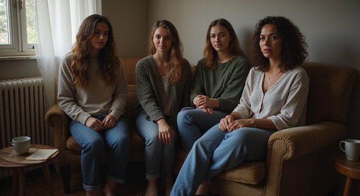 Een intieme bijeenkomst van transgender vrouwen in een eenvoudige kamer.