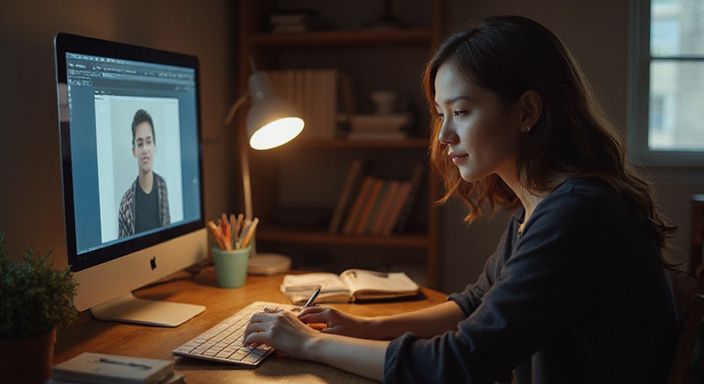 Jonge vrouw verdiept in een video-oproep voor veilige communicatie.