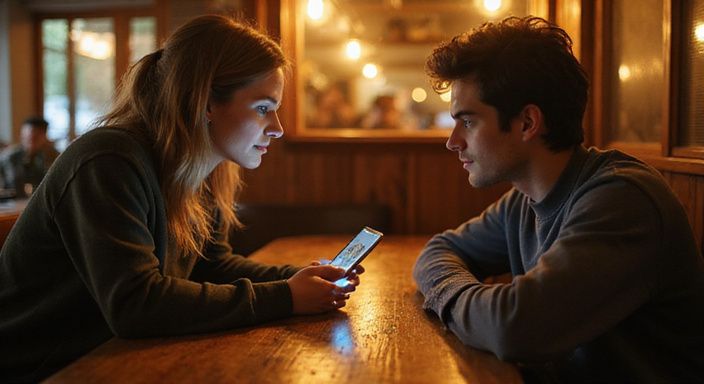 Twee volwassenen ontmoeten elkaar in een café voor het eerst. Twee volwassenen ontmoeten elkaar in een café voor het eerst.