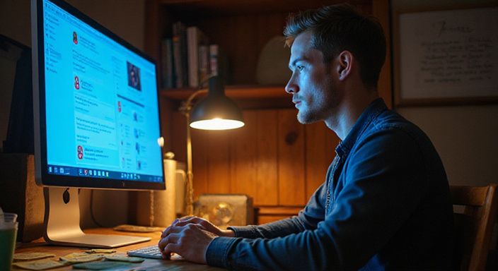 Een jonge man werkt geconcentreerd aan zijn bureau met technologie.