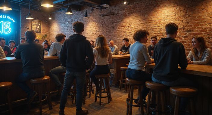 Candid foto van een groep volwassenen die gezellig samenzijn in een bar.