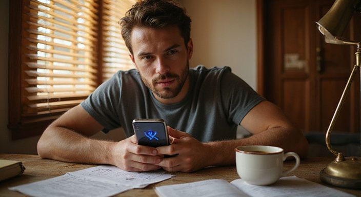 Een persoon verdiept in datingapp-onderzoek met aantekeningen over veiligheid. Een persoon verdiept in datingapp-onderzoek met aantekeningen over veiligheid.
