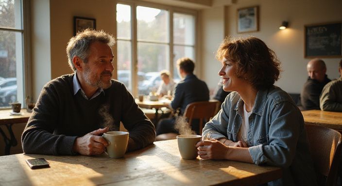 Twee volwassenen genieten van koffie in een gezellig Amsterdams café. Twee volwassenen genieten van koffie in een gezellig Amsterdams café.