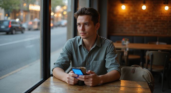 Een jonge vrouw steekt geconcentreerd tijd door met een dating-app voor transgender sexcontact in Limburg.