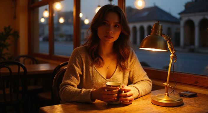 Een jonge vrouw geniet van een ontspannen moment in een café. Een jonge vrouw geniet van een ontspannen moment in een café.