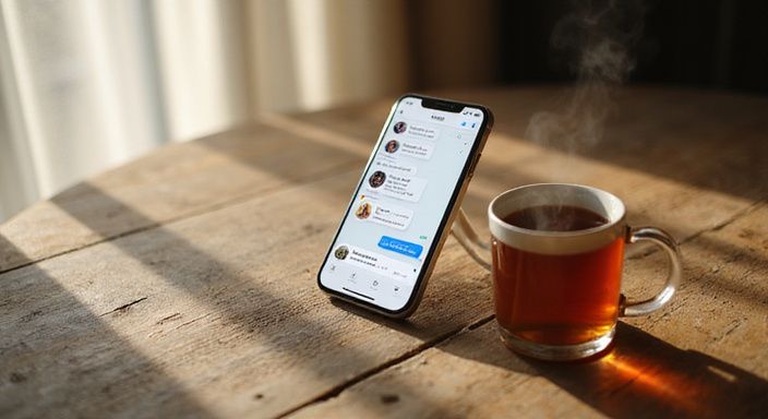Een smartphone met een datingapp ligt op een versleten houten tafel. Een smartphone met een datingapp voor transgender sexcontact in Zuid-Holland ligt op een versleten houten tafel.