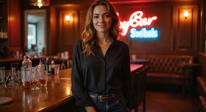 Een vrouw in een stijlvolle outfit met een oprechte glimlach. Een vrouw in een stijlvolle outfit met een oprechte glimlach.