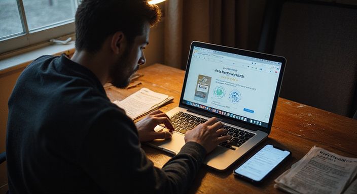 Een persoon onderzoekt een datingverificatieprofiel op een laptop. Een persoon bekijkt een datingprofiel voor shemale sexcontact in Vlaams-Brabant.