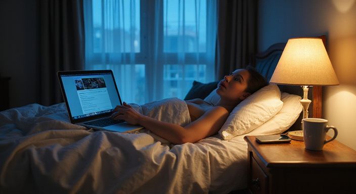 Een persoon kijkt geconcentreerd naar een datingapp op hun laptop. Een persoon kijkt geconcentreerd naar een datingapp voor shemale sexcontact in Vlaams-Brabant op hun laptop.